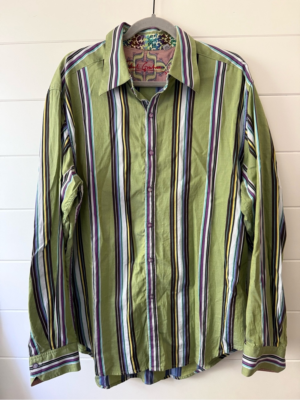 Robert Graham | Green Multi-Stripe Men's Button-Up Shirt | XL